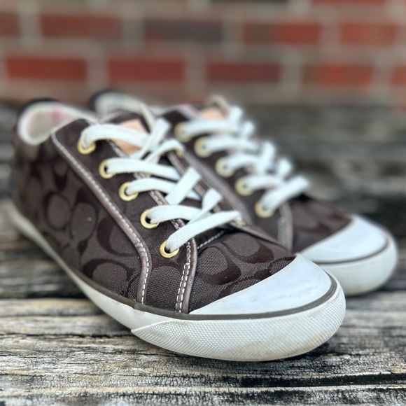 Coach Barrett Logo Brown/White Canvas Casual Fashion Sneakers Size 8.5 - Picture 6 of 13
